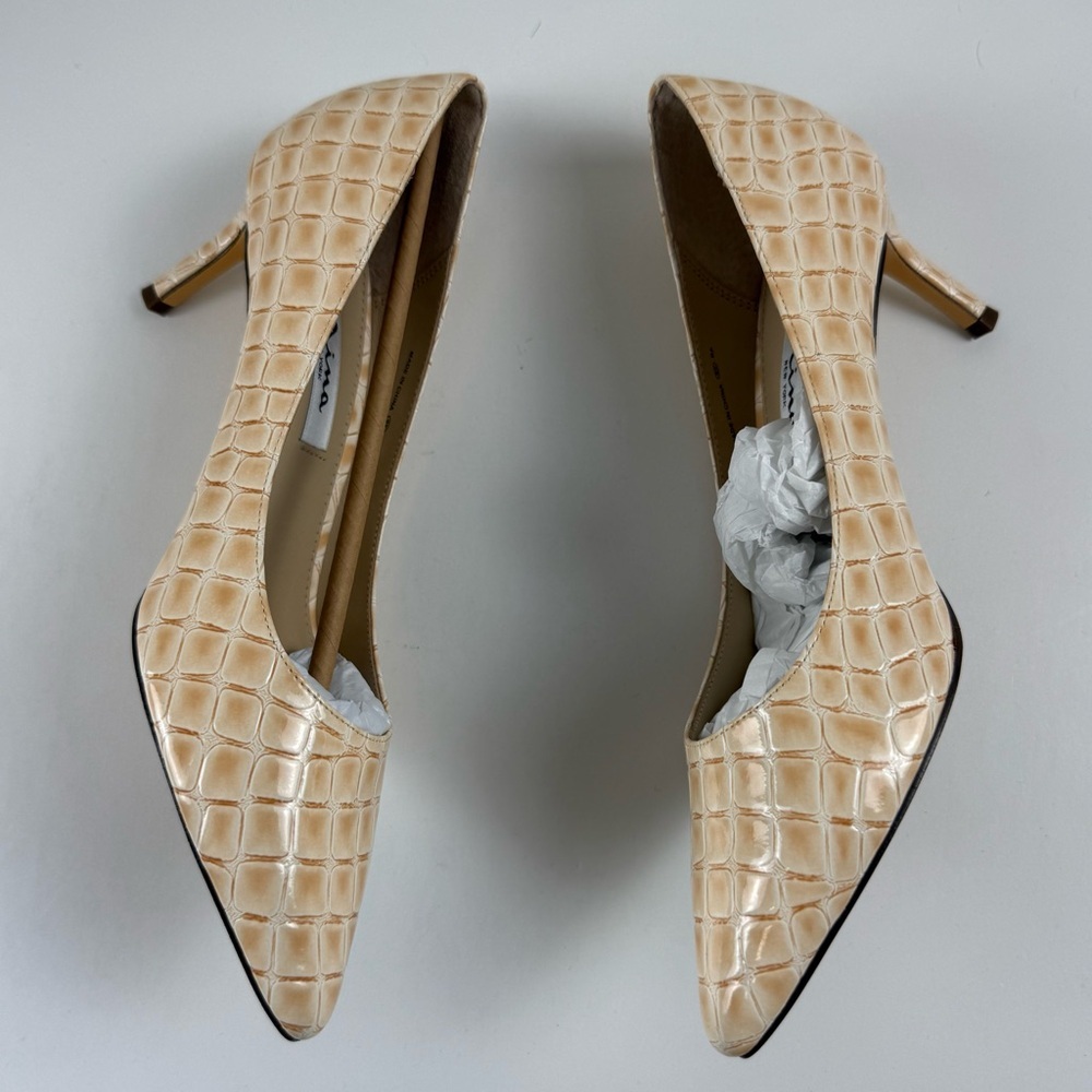 Nina Parchment Croc Heels Womens 8M Beige Pointed Toe - Picture 3 of 12